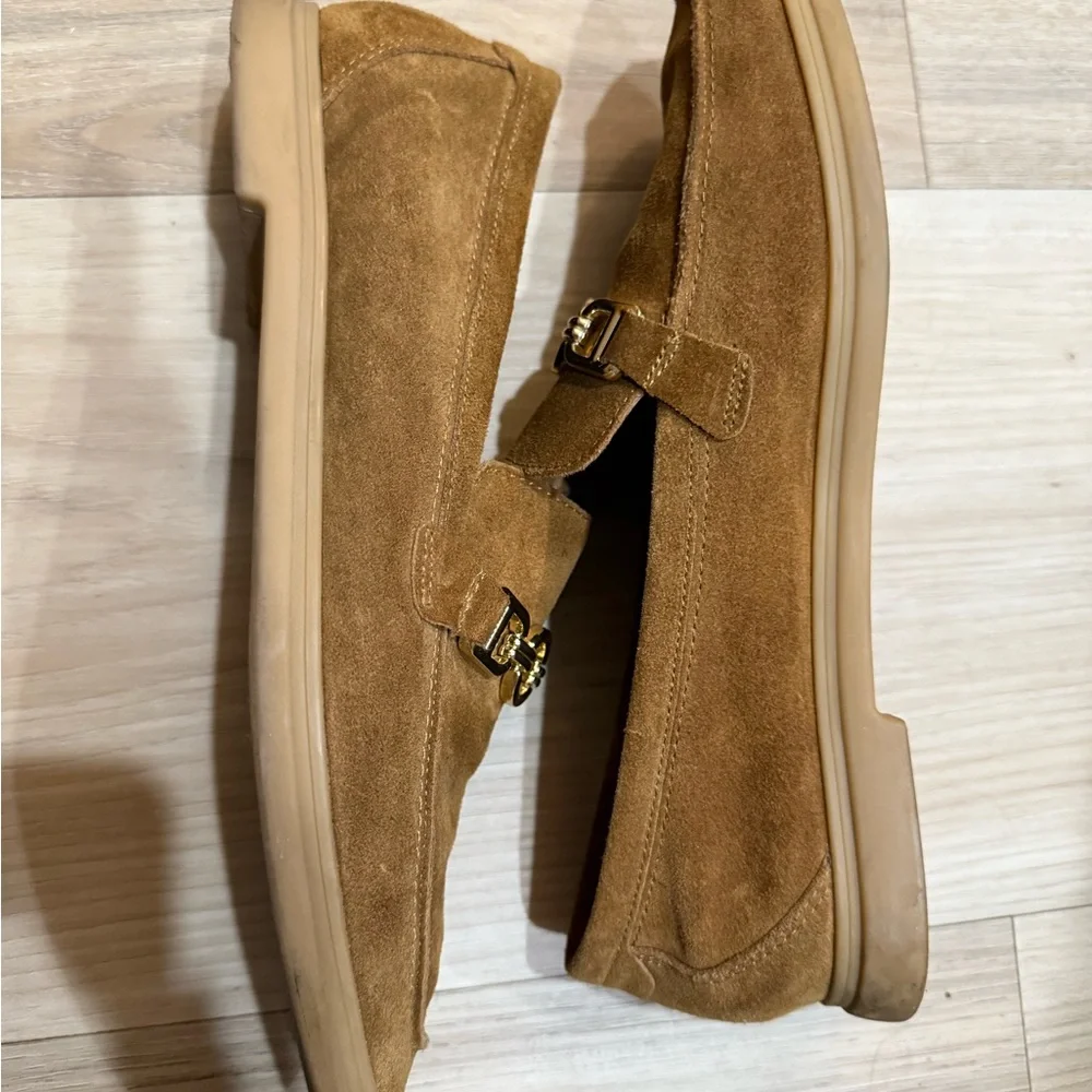 ZARA - Brown Suede Loafers with Gold Accent - SZ 9 - Picture 2 of 6